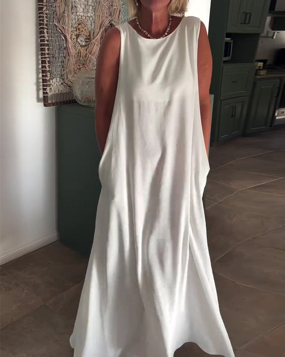 Klänning Ärmlös Lössittande Draperad Lång