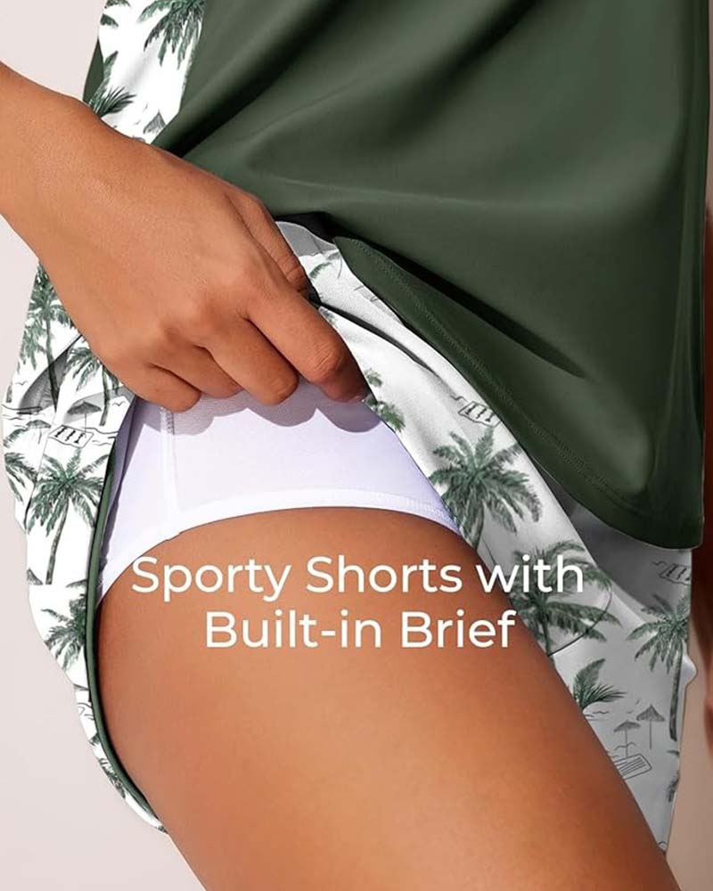 Tankini Färgblock Boyleg Tryckt