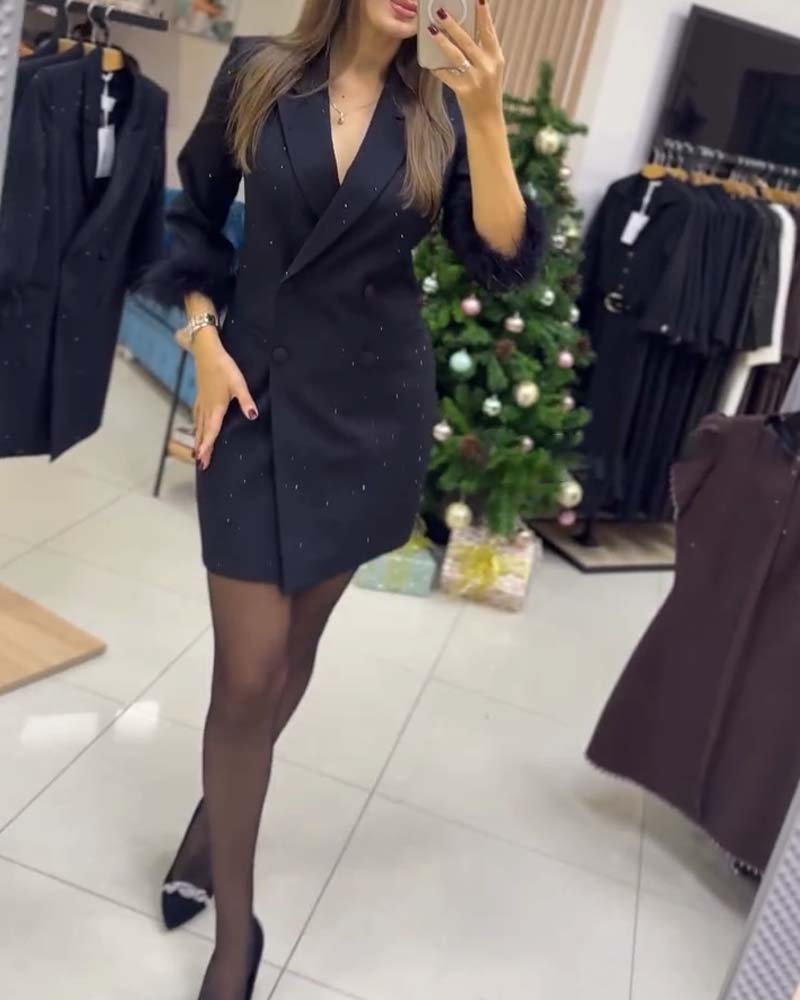 Kjol Strutsfjädrar Försilvrad Kristaller Dubbelknäppning Kappa