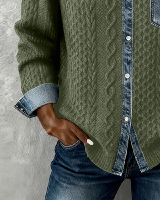 Långärmad Skjorta Med Denim-Lappverk