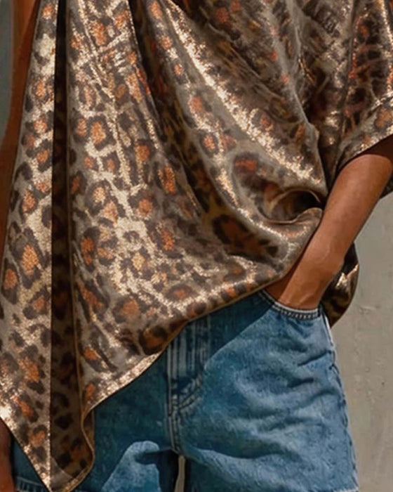 Blus Guld Folie Leopard Enaxlad Twist