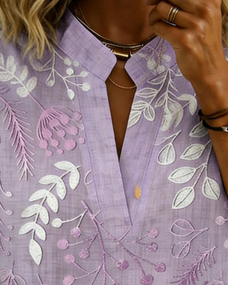 Blus Broderad V-Hals