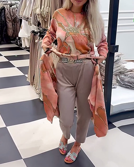 Rundhalsad Tryckt Lös Tröja