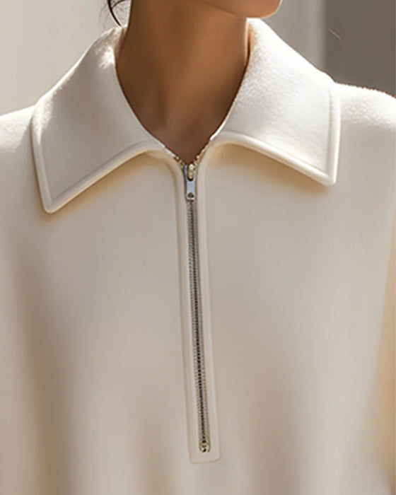 Halvdragkedja Sweatshirt med Lykthylsärmar och Krage