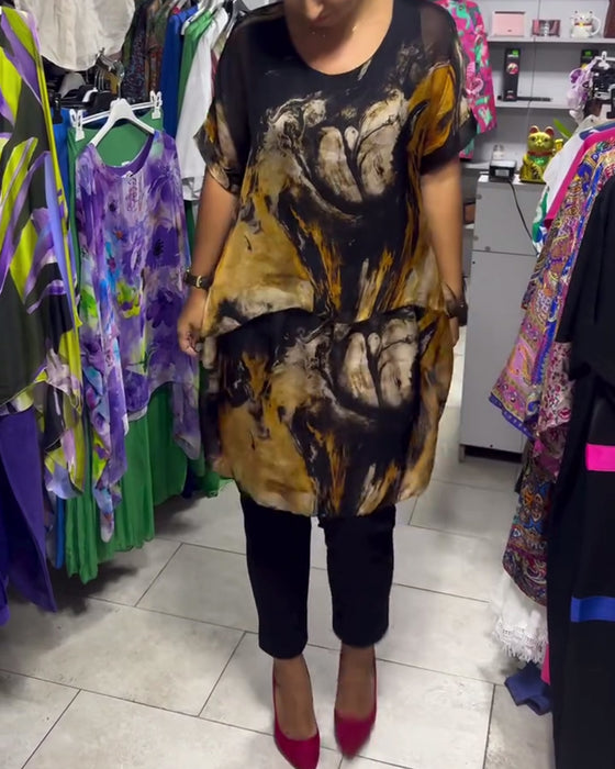 Topp Rund Hals Lös Casual Tryckt