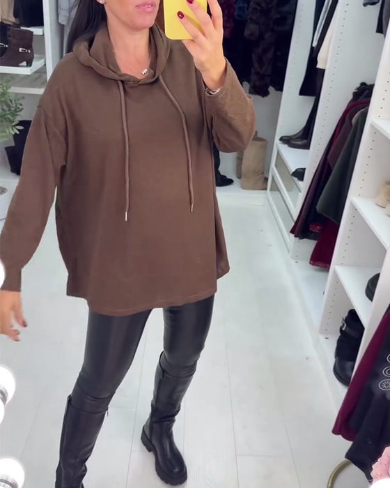 Oregelbunden Lösittande Enfärgad Långärmad Hoodie