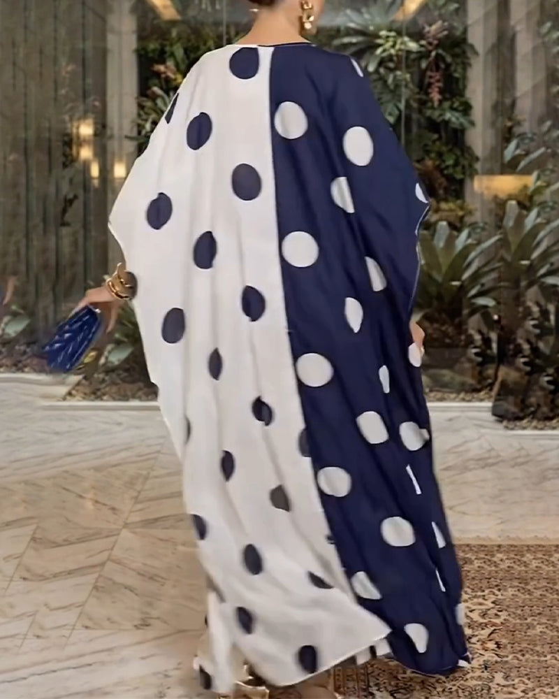 Klädning V-Hals Stor Polka Dot Casual