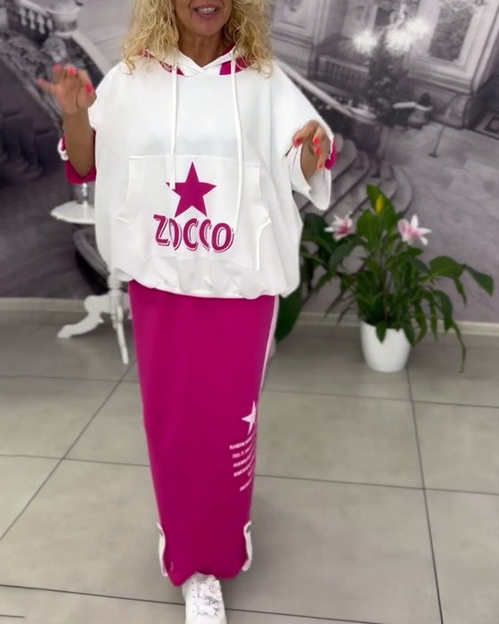 Set Med Huva Dragsko Tryckt Kjol