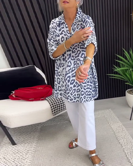 Blus Krage Leopardmönster