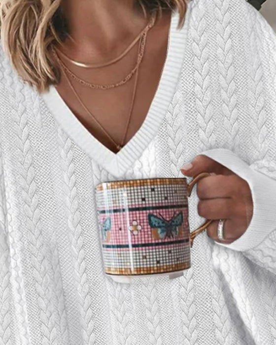 Sweatshirt V-Ringning Lössittande Jacquard