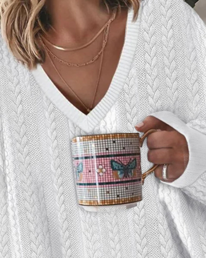 Sweatshirt V-Ringning Lössittande Jacquard