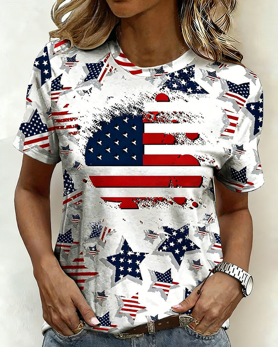 T-Shorts Distressed Flagga Heltäckande Tryck Kortärmad