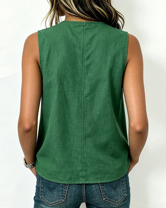Tank Tops Ärmlös Liten Öppen Krage