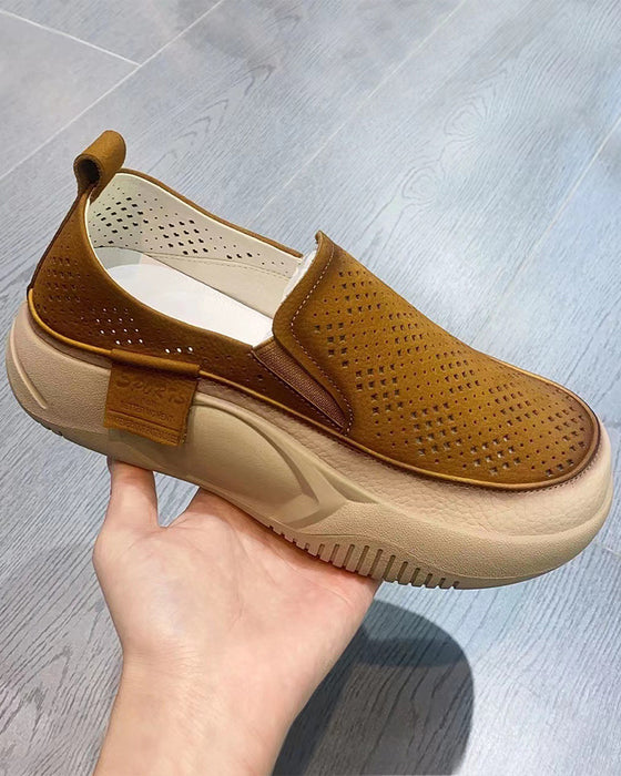 Skor Tjocksulade Dam Urholkade Loafers Rund Tå Hätta