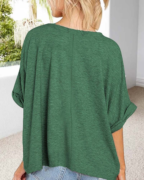 T-Shirt V-Ringning Rullad Kant Kortärmad Lössittande