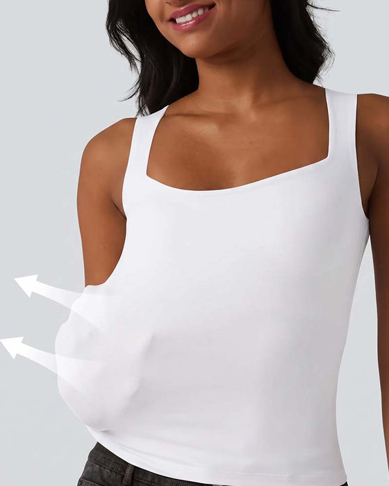 Tank Top Solid Färg Fyrkantig Hals Inbyggd Bh