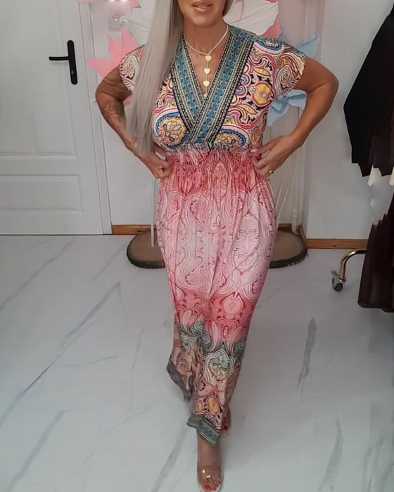 Klänning Bohemisk V-ringning Midjeklädd Semester