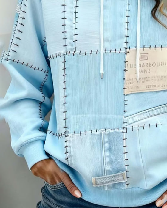 Lösittande Hoodie Med Färgblockning