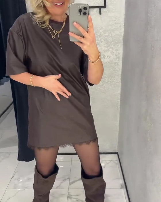 Klänning Enfärgad Lapptäcks Kortärmad