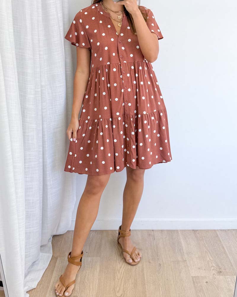 Klänning Polka Pris Kort Ärm Skjorta