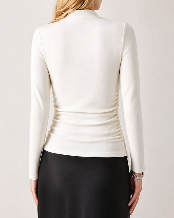 Topp Halv Turtleneck Sida Rynkad Bas