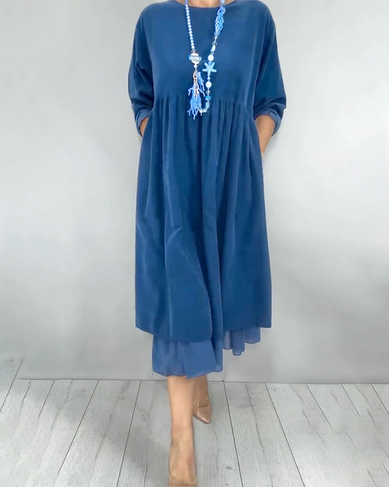 Klänning Dubbelt Lager Lös Mesh Lappverk