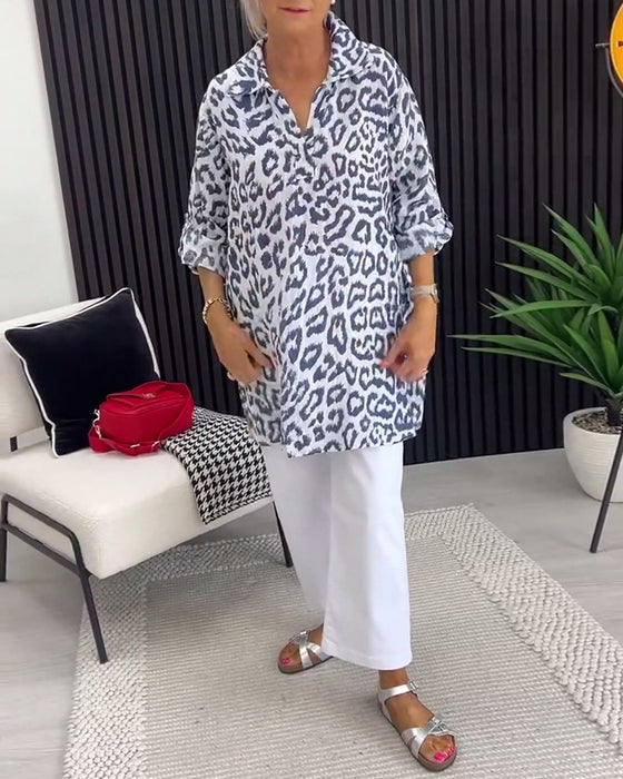 Blus Krage Leopardmönster