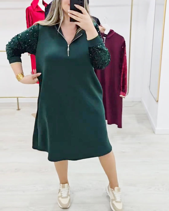 Klänning Med Huva Och Dragkedja Och Paljettmönster