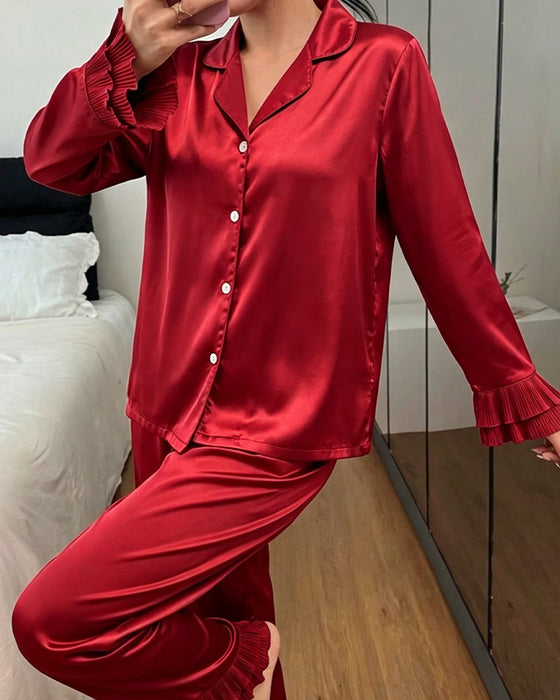 Pyjamas Set Dubbel Lager Ryschig Skjortkrage
