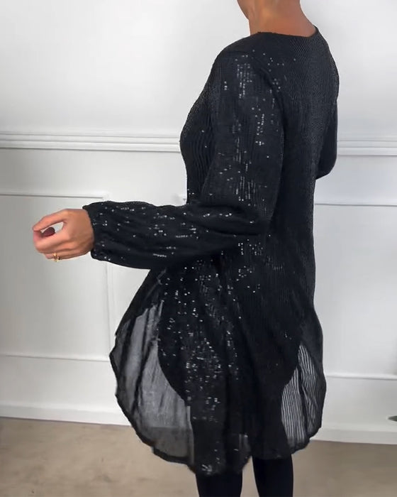 Klänning elegant lykta ärm paljett a-linje