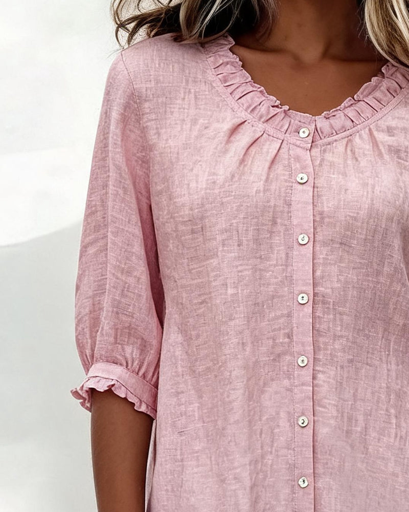 Skjorta Ruffle Trim Knapp