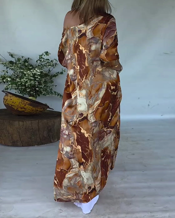 Blus Trendig Slits Tryckt