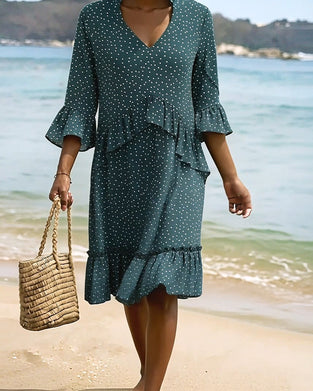 Klänning Prickig Volang