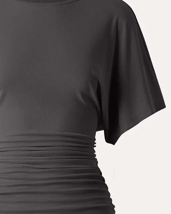 Blus Casual Solid Veckad Kort Ärm