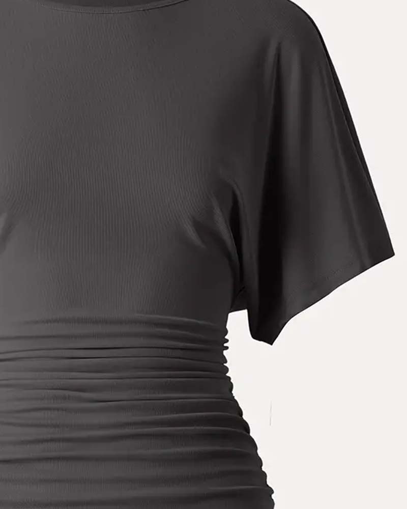 Blus Casual Solid Veckad Kort Ärm
