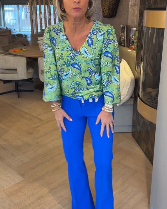 Topp Vattendroppstryck Långärmad V-Ringad