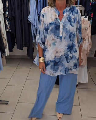 Blus Akvarell Blommig Casual