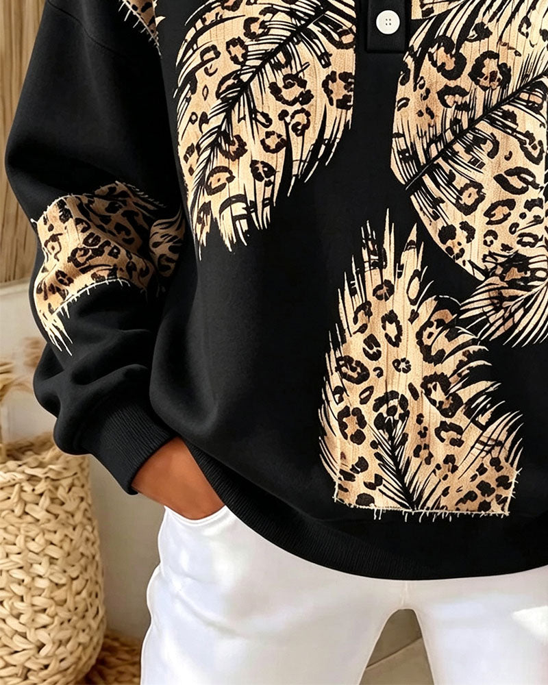 Sweatshirt Leopard Fjäder Tryck