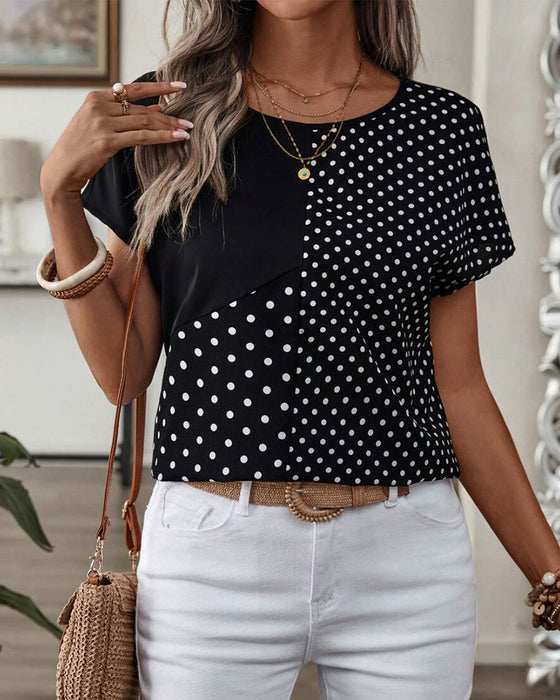T-shirt Rund Hals Polka Dots Tryck