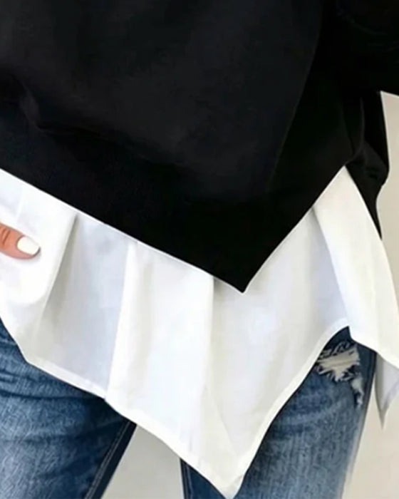 Sweatshirt Falsk Tvådelad Lapptäcke Kragad
