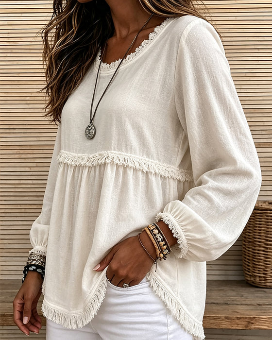 T-Shirt Rundhals Fringe Lykta Ärm