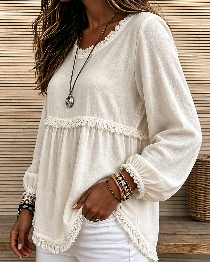T-Shirt Rundhals Fringe Lykta Ärm