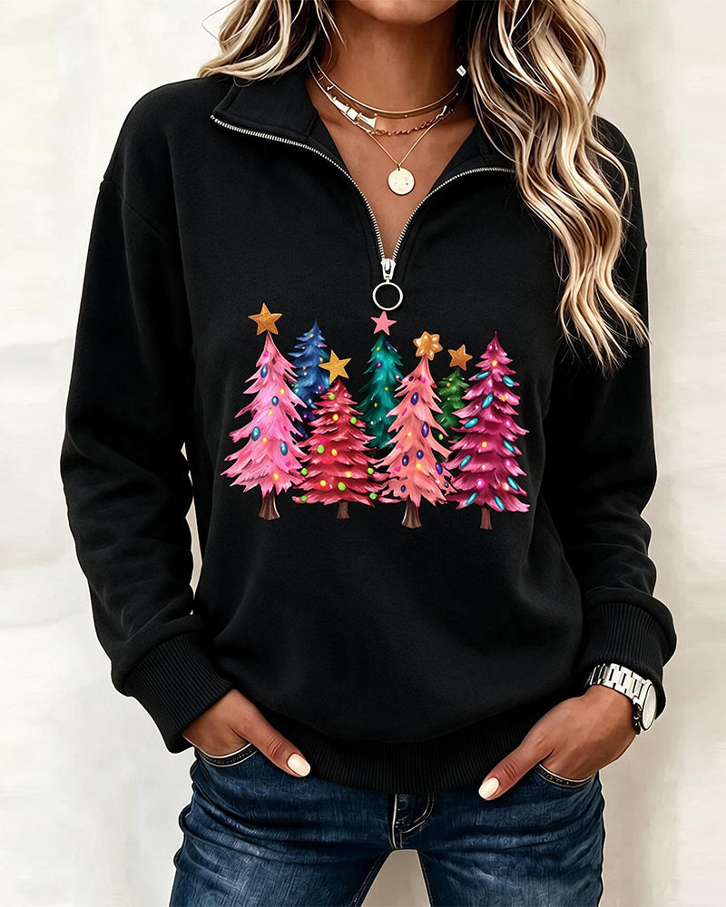 Sweatshirt Halv-Zip Julgran Tryck