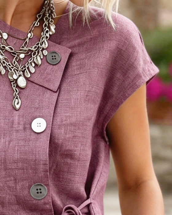 Blus Asymmetrisk Hals Slips Knapp