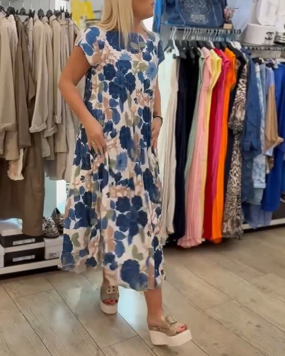 Klänning Rundhals Blommönster Elegant