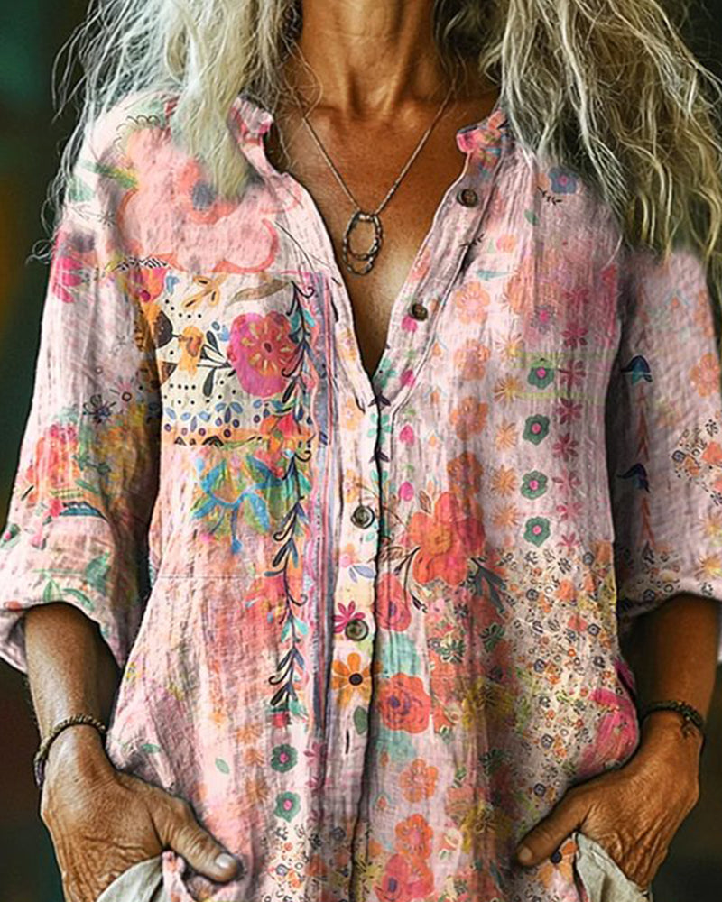 Skjorta Konstnärlig Blommigt Tryck