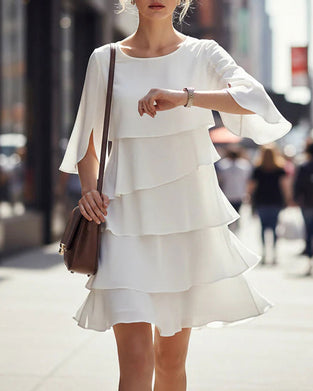 Klänning Lössittande Rund Halsringning Kaka