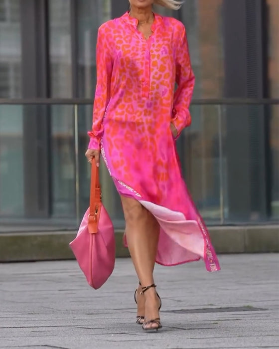 Klänning Långärmad Leopardskrivna Slits