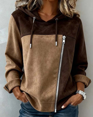 Hoodie Huvförsedd Dragsko Kontrast Dragkedja