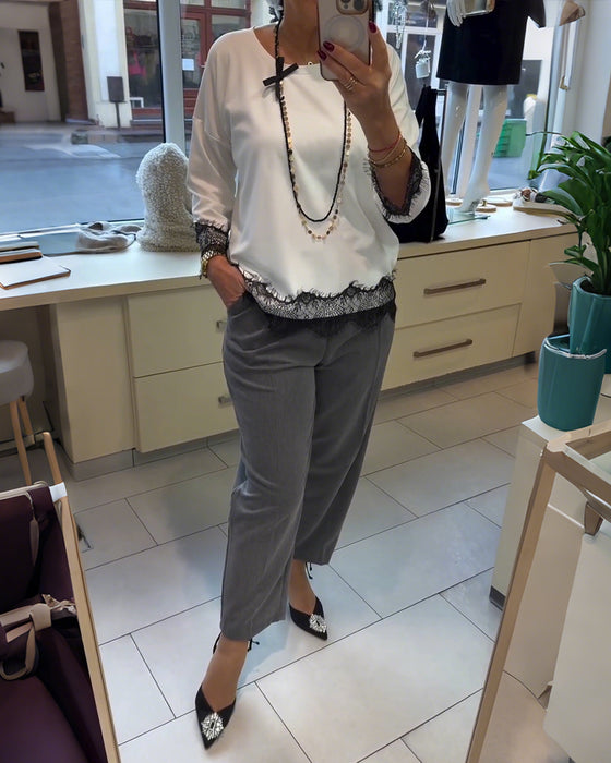 Topp Spets Lapparbete Rund Halsringning